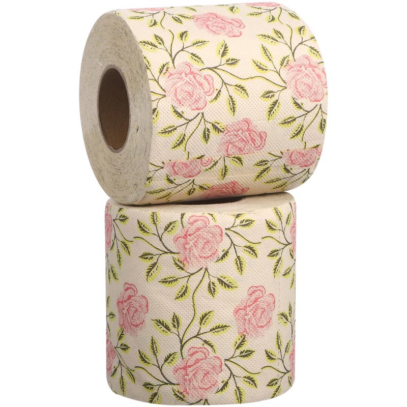 FOMIYES 2 Rolls Floral Toilet Paper Rolls Roses Pattern Toilet Tissue Decorative Napkin Paper Holiday Handkerchief Paper for Home Office Bathroom Travel